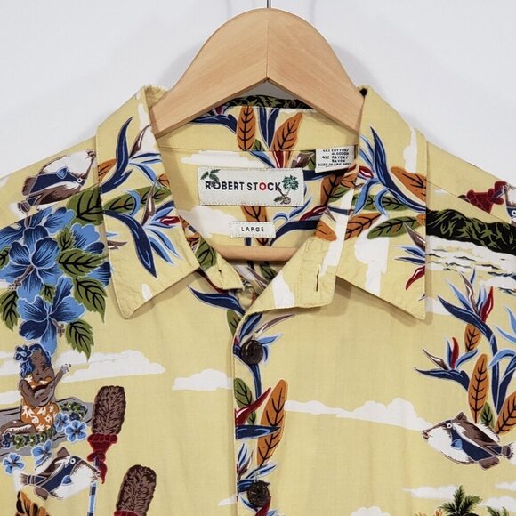 Robert Stock Floral Hawaiian Tropical Button Down Shirt Short Sleeve Large - Picture 4 of 4